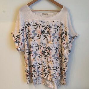 Lungo L'arno Linen Short Sleeve White Floral Top Blouse Shirt Size 3X